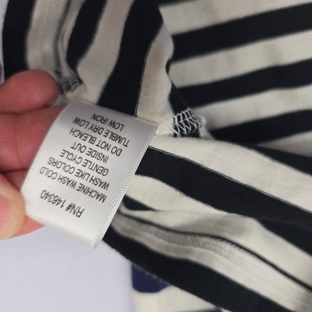 AMO Women Striped Long Sleeve Cotton Tee Shirt Navy Red Brown Mixed Stripe‎ L - Picture 8 of 9
